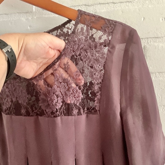 RVCA Blouse Coquette Darling Boho chocolate brown lace short sleeve M - Picture 6 of 12